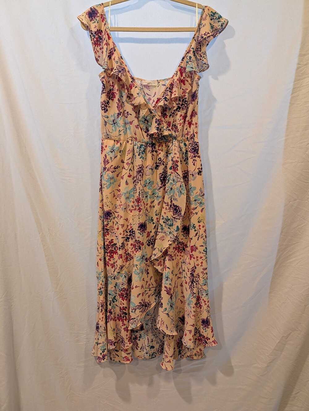 Floral Ruffle Midi‎ Dress in Cream summer wedding guest coquette